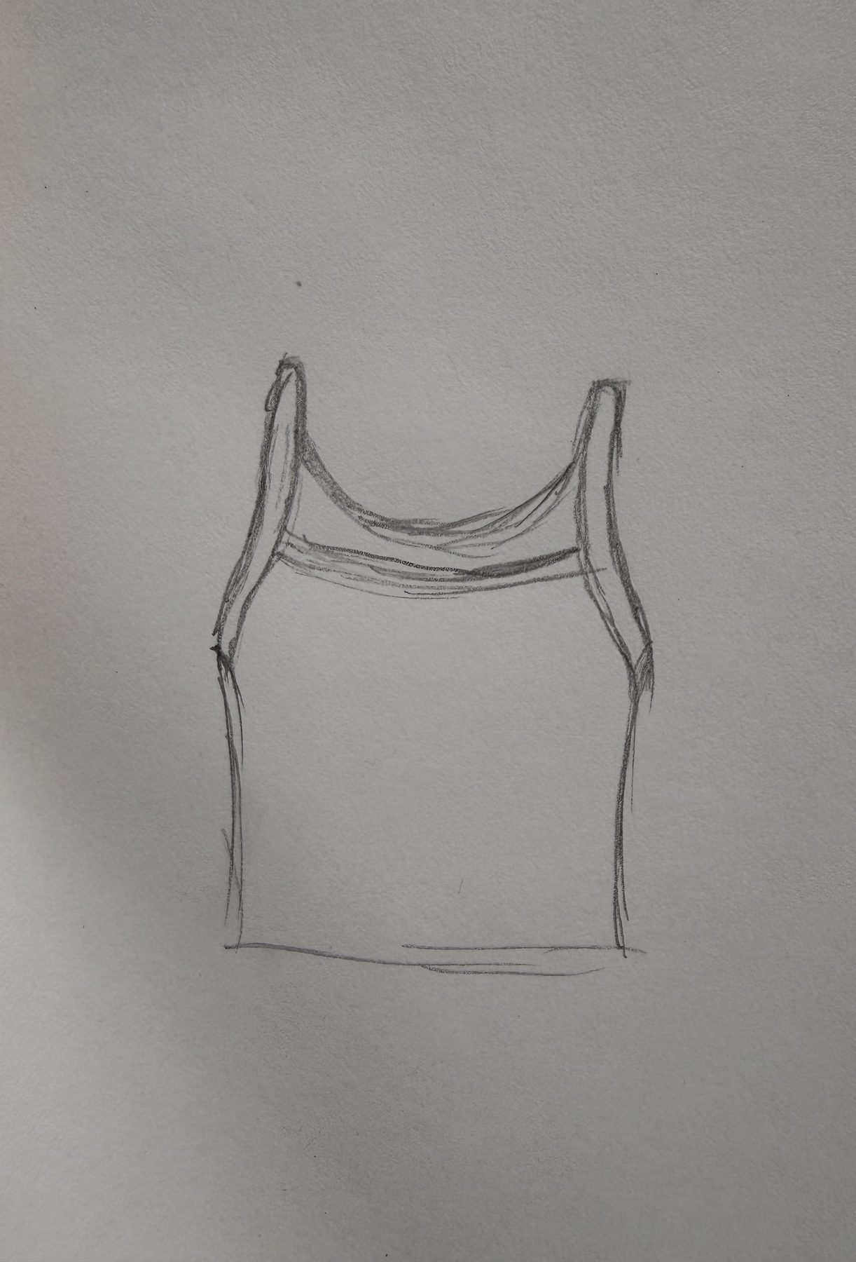 Pencil sketch of a tank top silhouette with thin straps